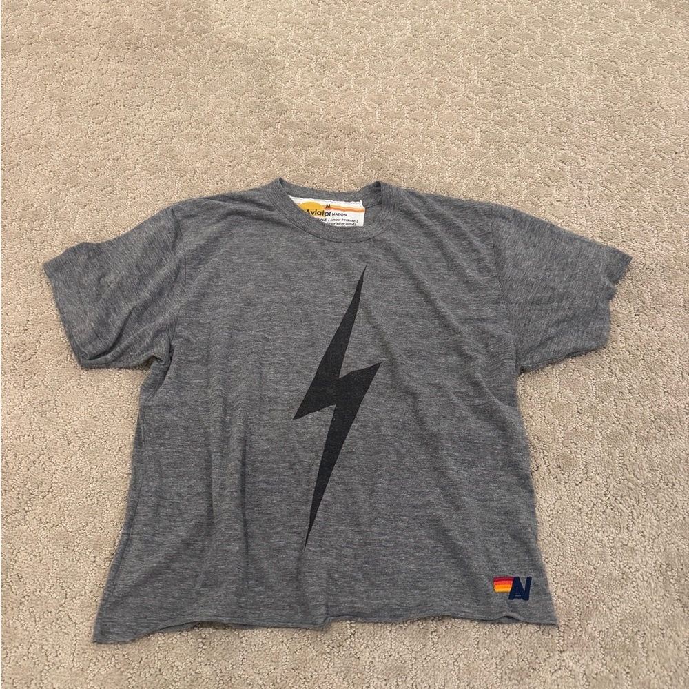 Aviator Nation Charcoal Tee with Black Lightning Bolt
